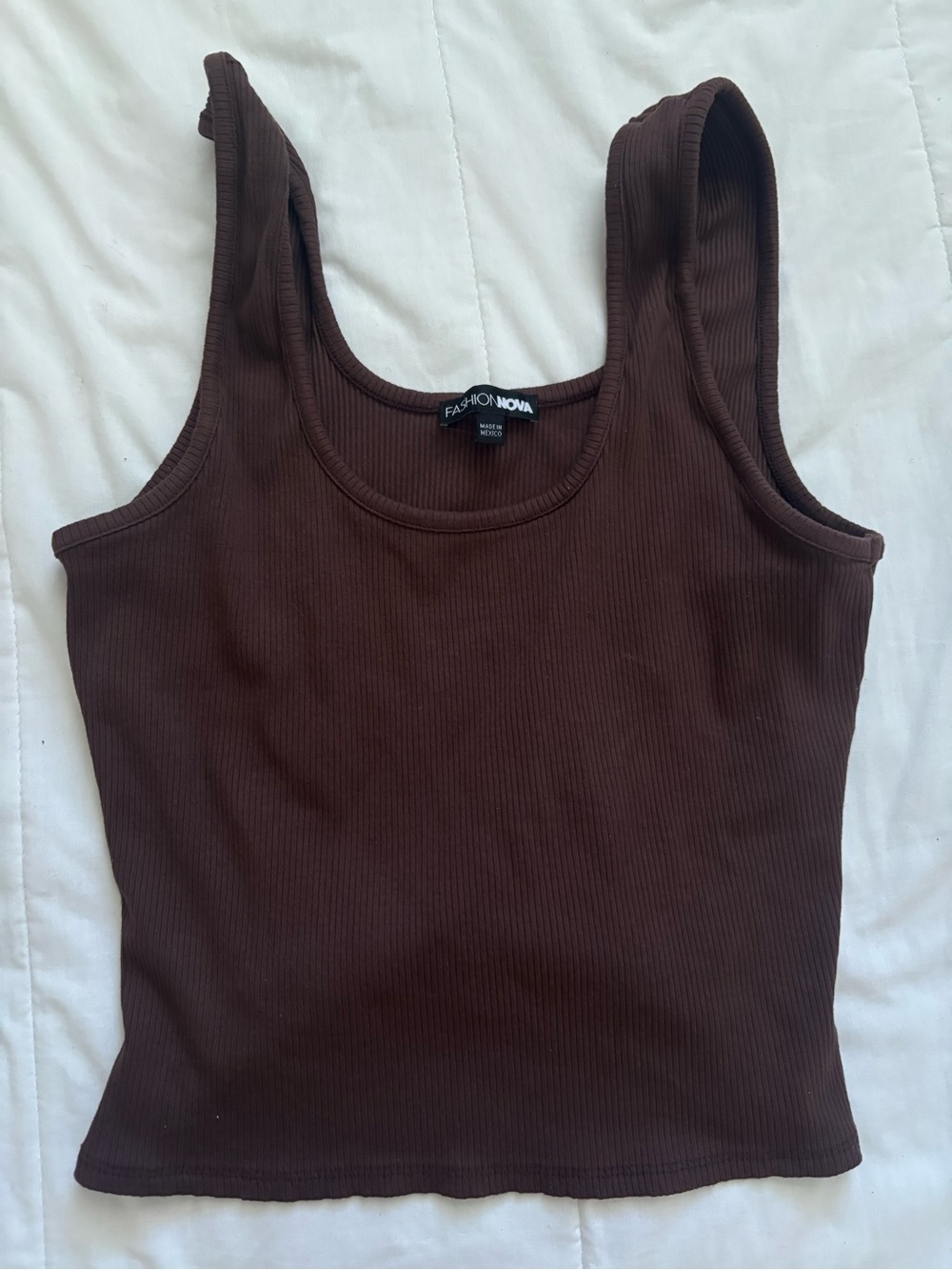 Fashion Nova Dark Brown Ribbed Scoop Neck Tank